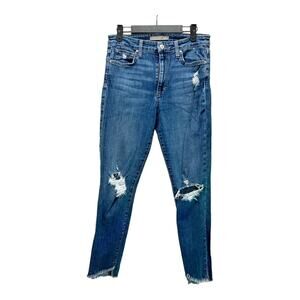 Joe's Skinny Jeans Distressed Blue Denim Cotton Stretch Hi-Rise Dark Wash Sz 28